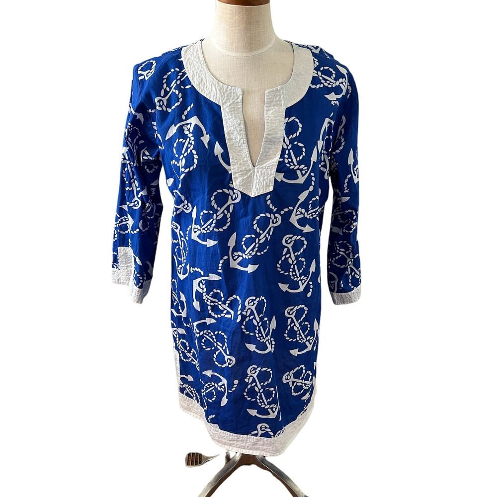 Preppy Swim cover up Blue & White Anchor Print Dress L